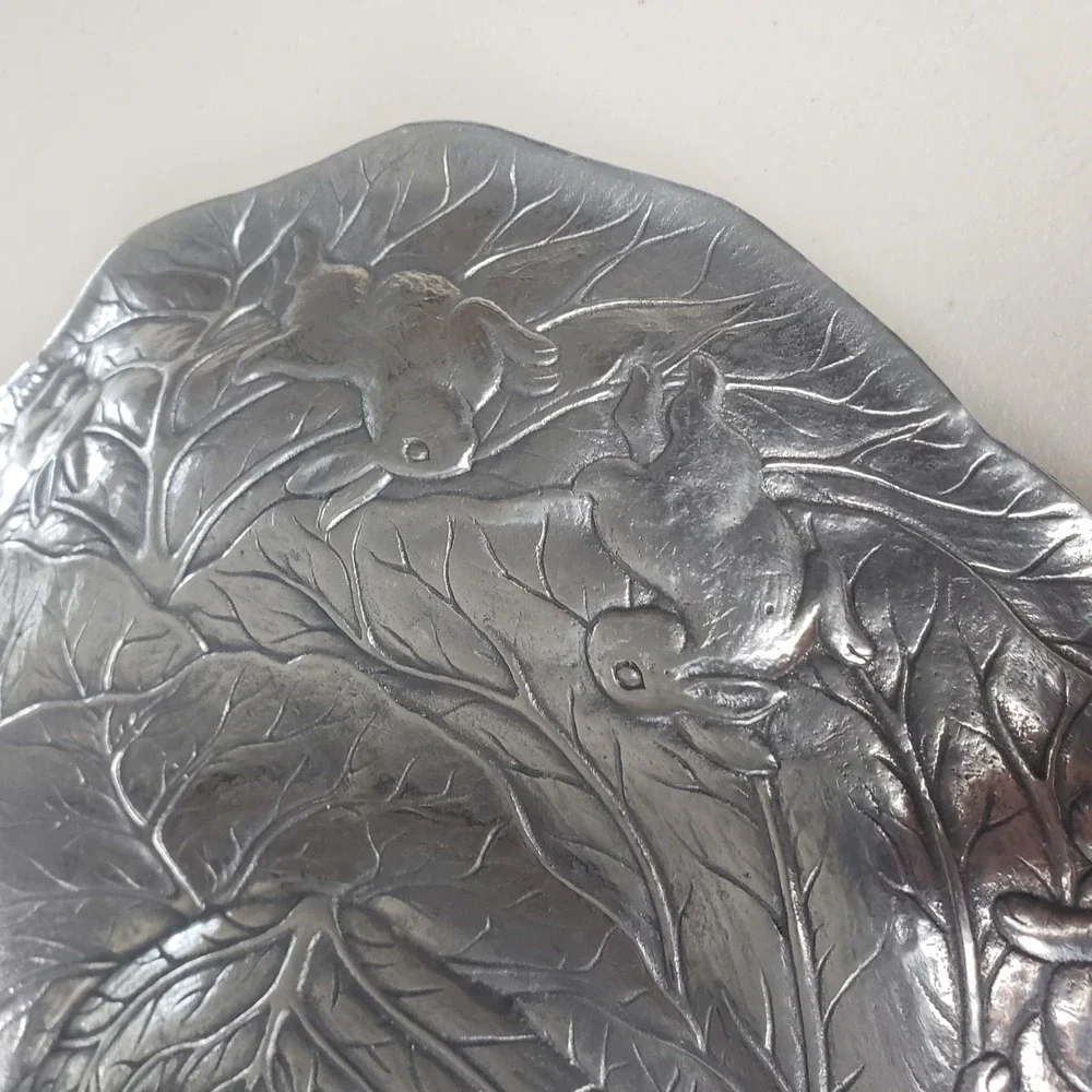 Arthur Court 1990 Vintage Aluminum Cabbage Rabbit Serving Platter 15 Inch Oval